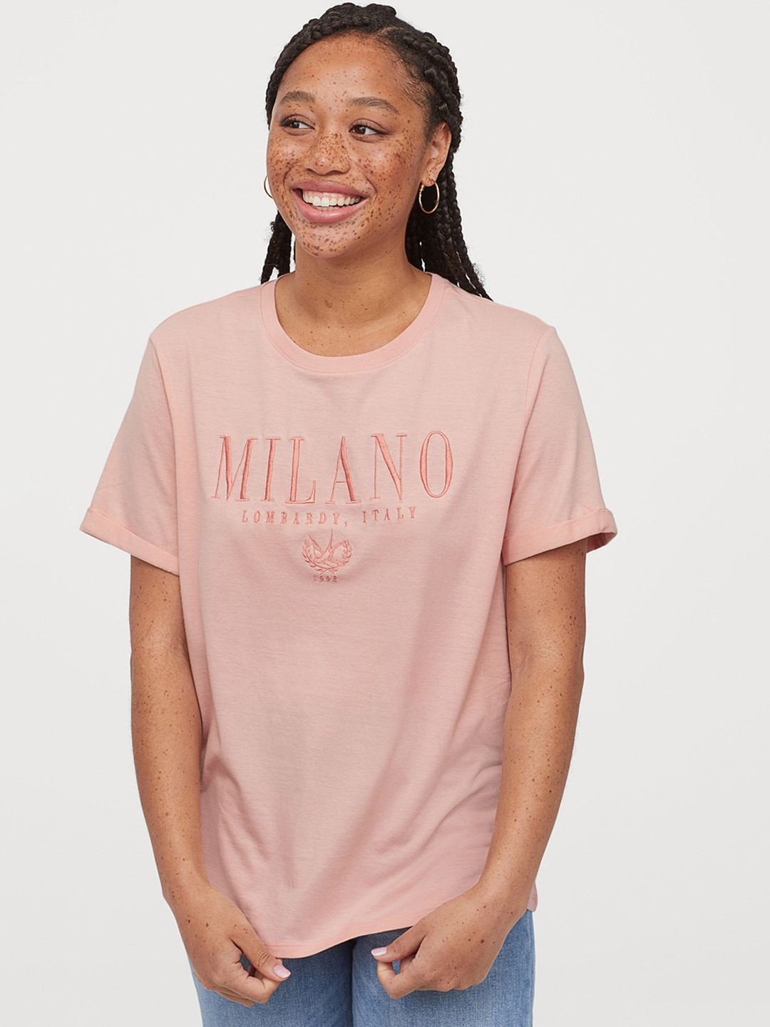 Buy HM Women Pink Pure Cotton T Shirt With A Motif Tshirts for Women