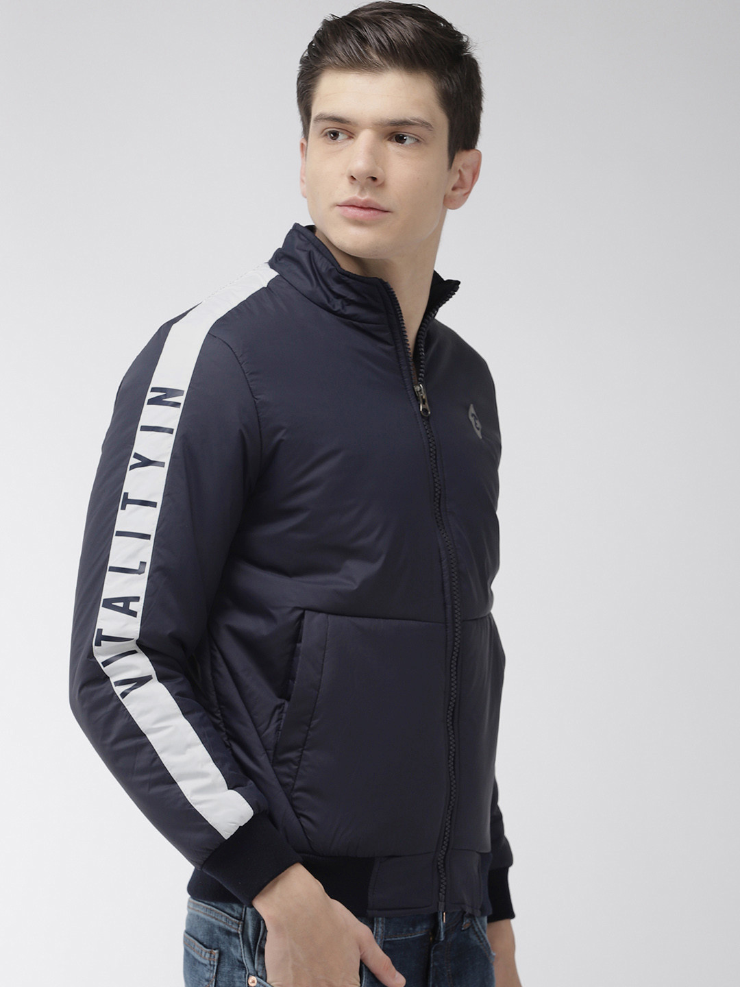Buy Foreign Culture By Fort Collins Men Navy Blue Solid Padded Jacket