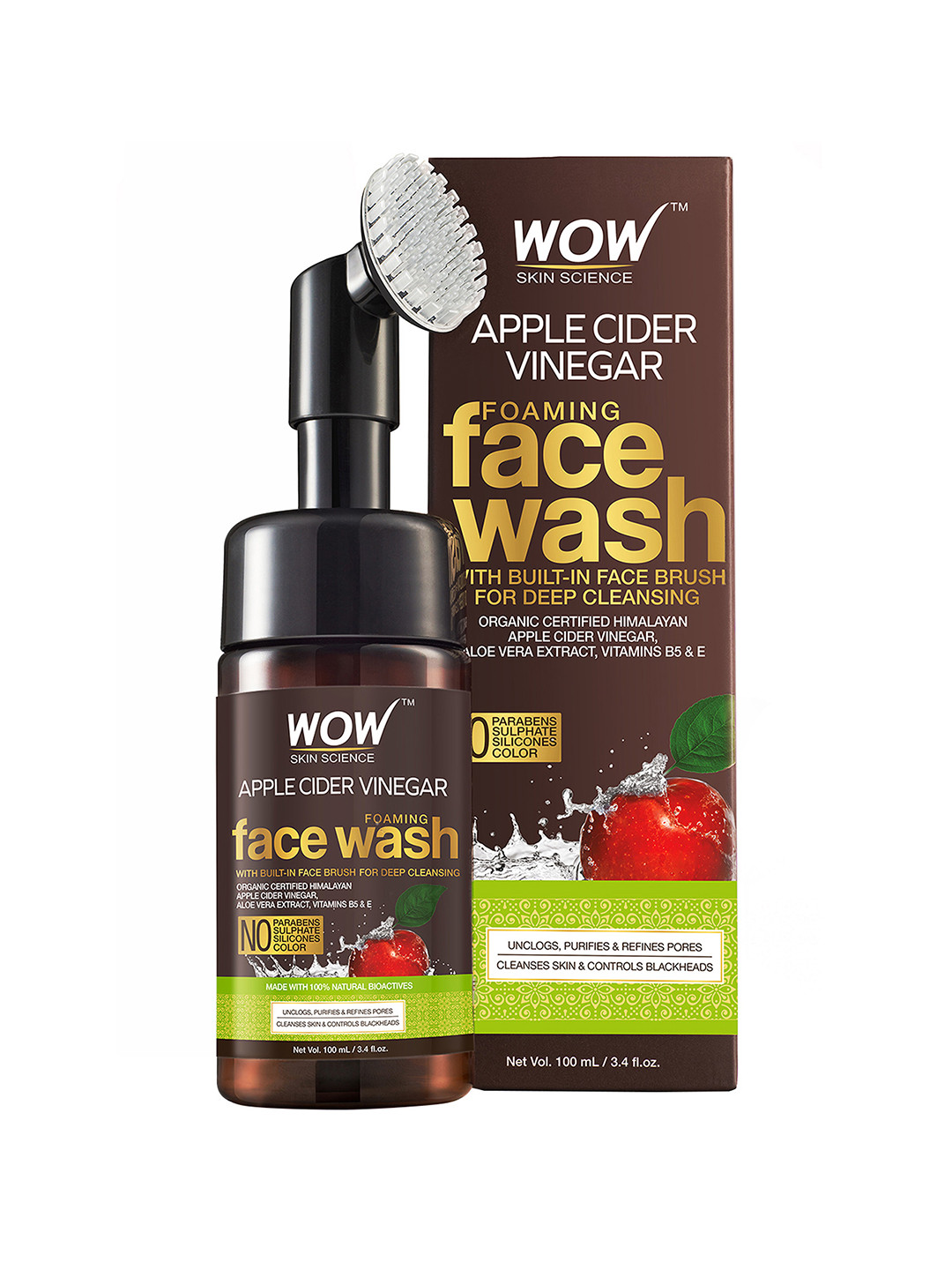 Buy WOW Skin Science Apple Cider Vinegar Foaming Face Wash With Brush