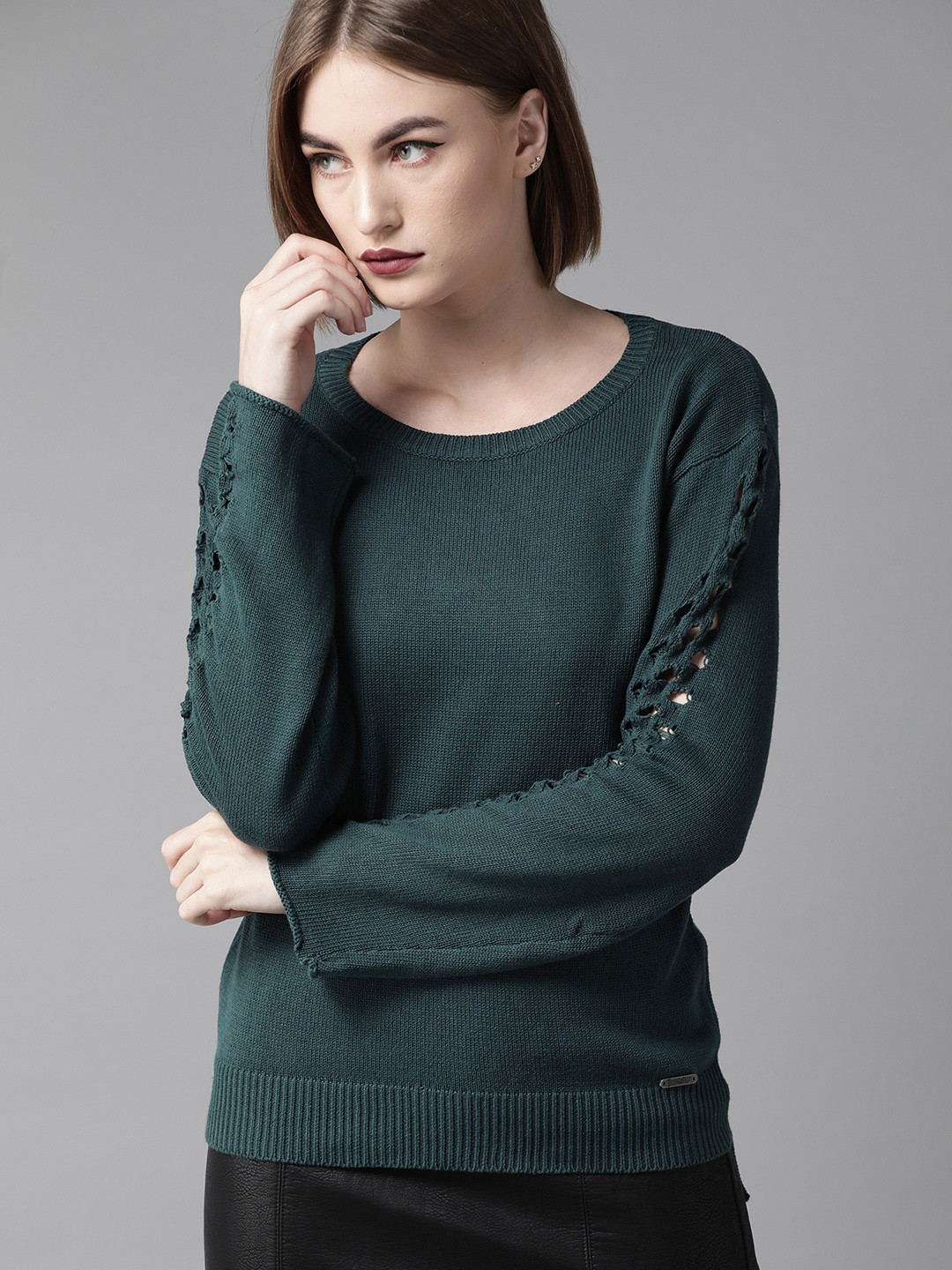 Buy The Roadster Lifestyle Co Women Teal Green Solid Sweater Sweaters
