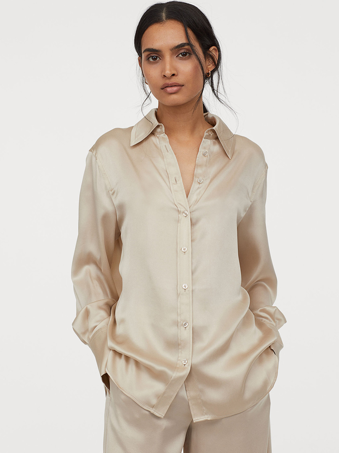 Buy H&M Women Beige Silk Shirt Shirts for Women 10377313 Myntra