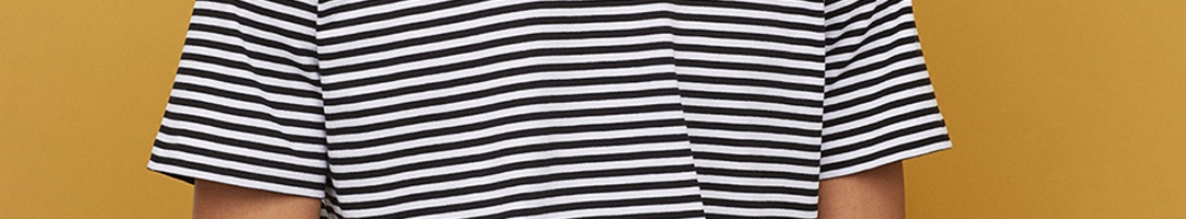 Buy HM Men Black White Striped Pure Cotton T Shirt - Tshirts for Men ...