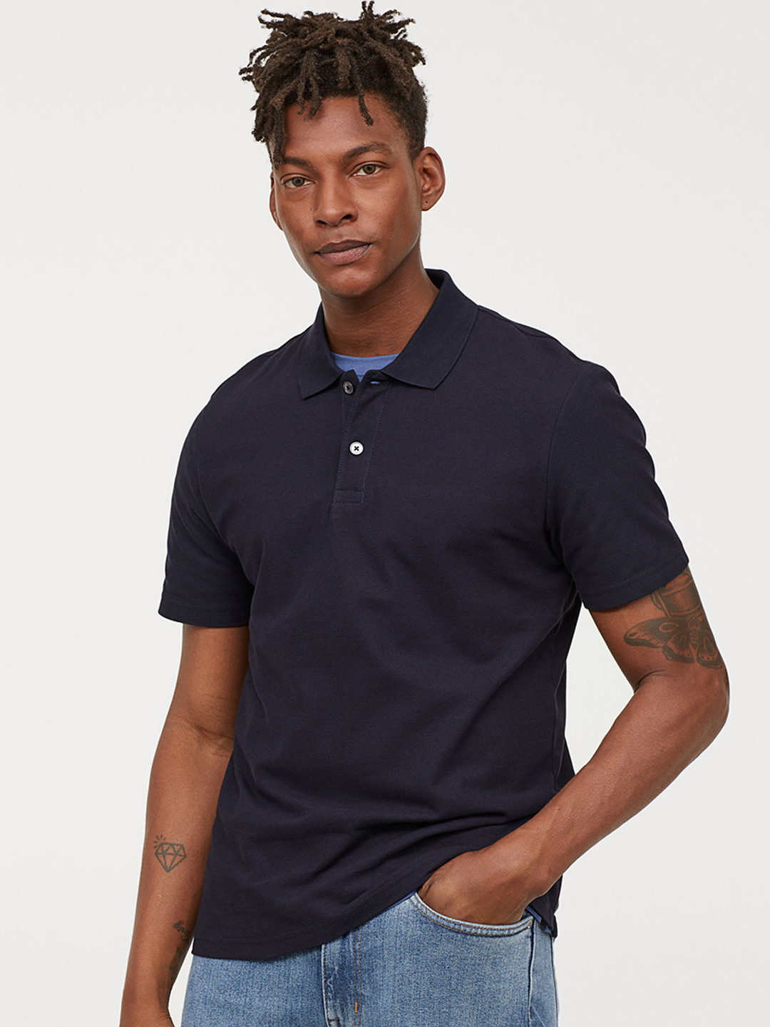 Buy HM Men Blue Cotton Polo Pure Cotton T Shirt Tshirts for Men