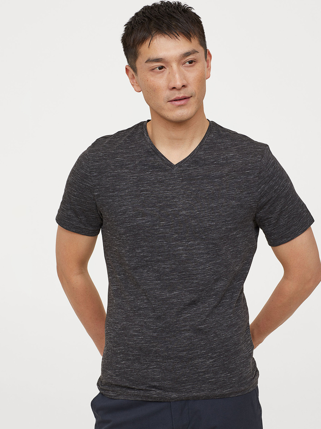 Buy H&M Men Black Solid V Neck T Shirt Slim Fit Tshirts for Men