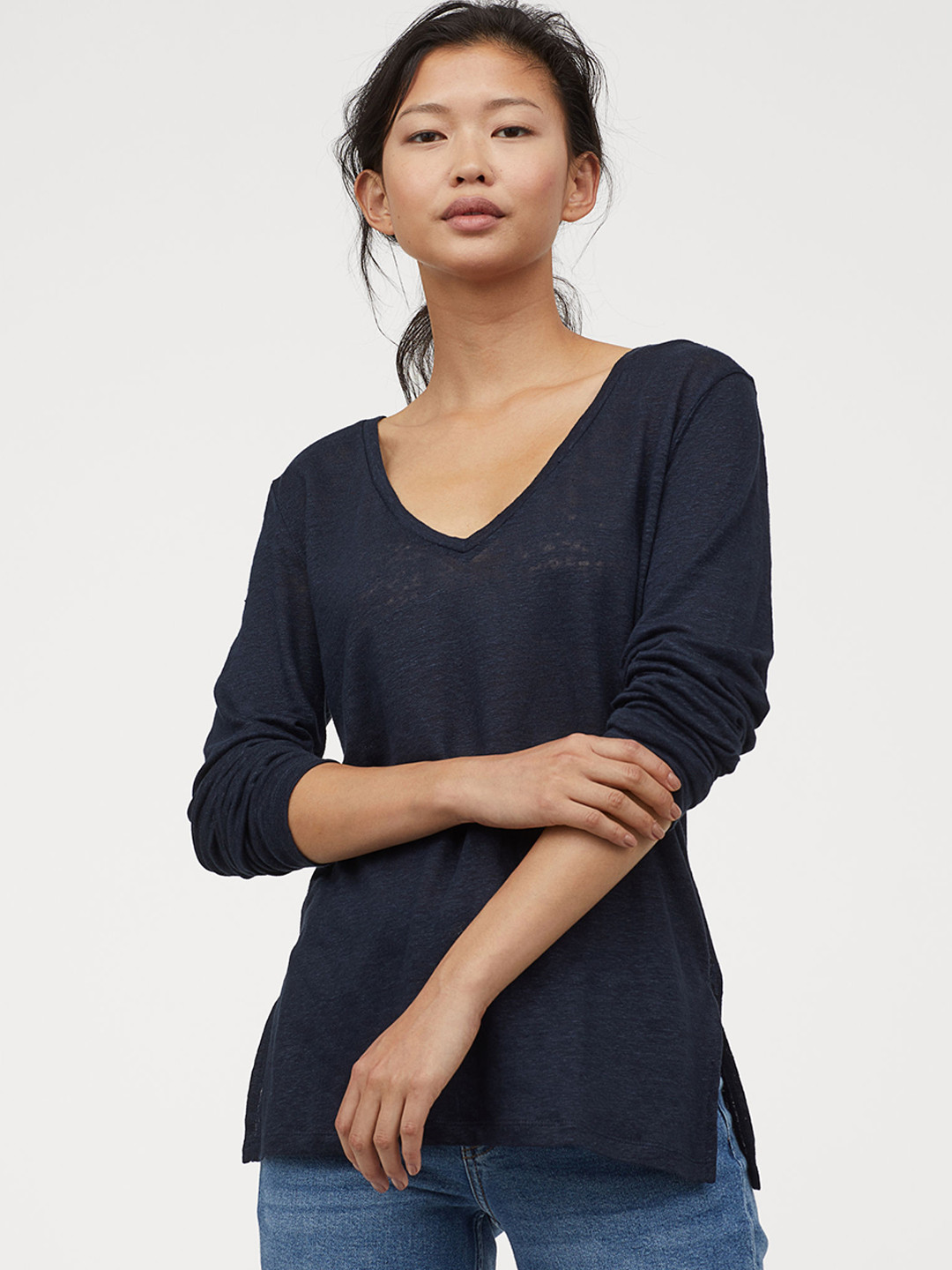 Buy H&M Women Blue Solid Linen Top Tops for Women 10378857 Myntra