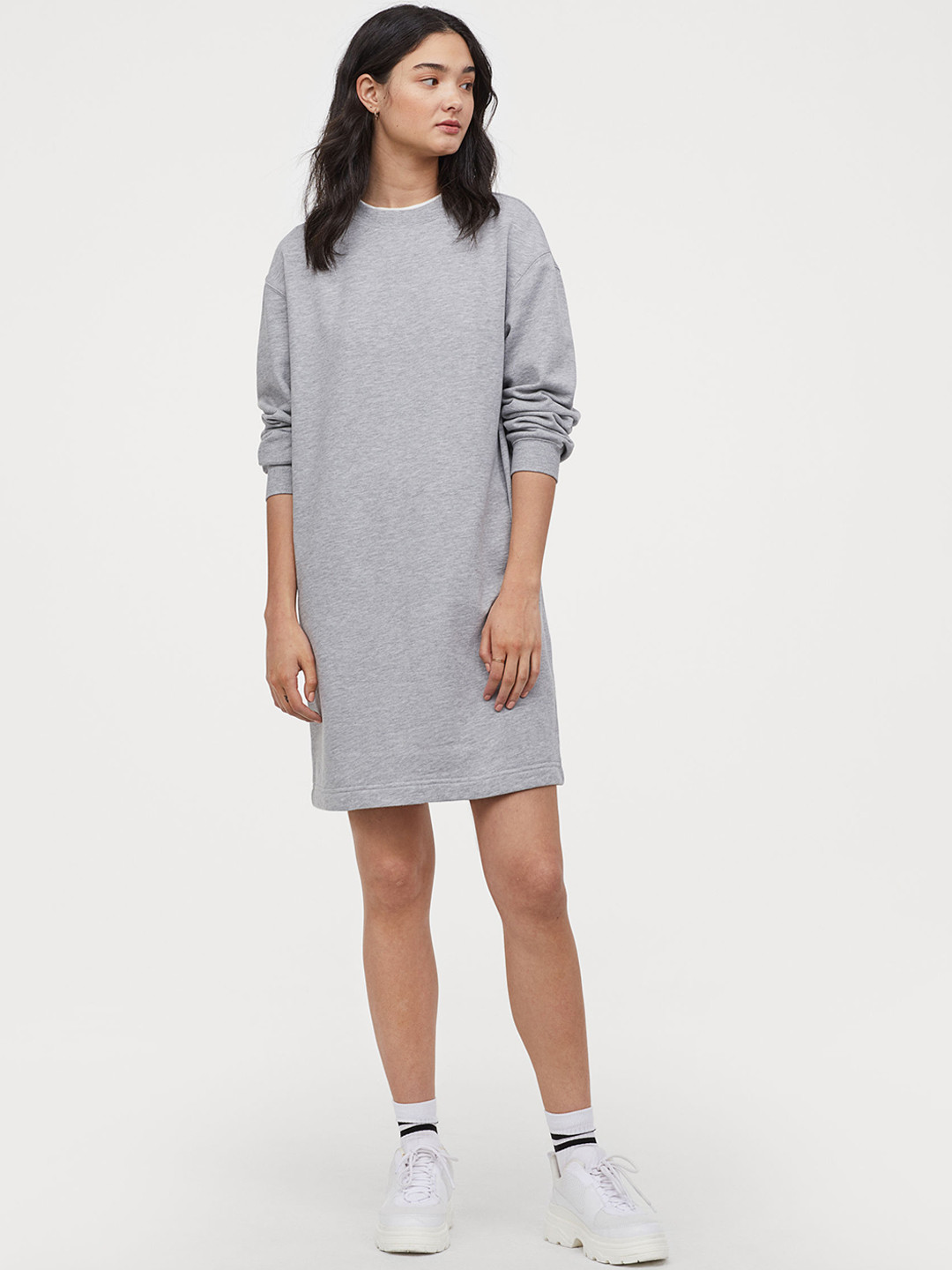 Buy H&M Women Grey Solid Short Sweatshirt Dress Dresses for Women