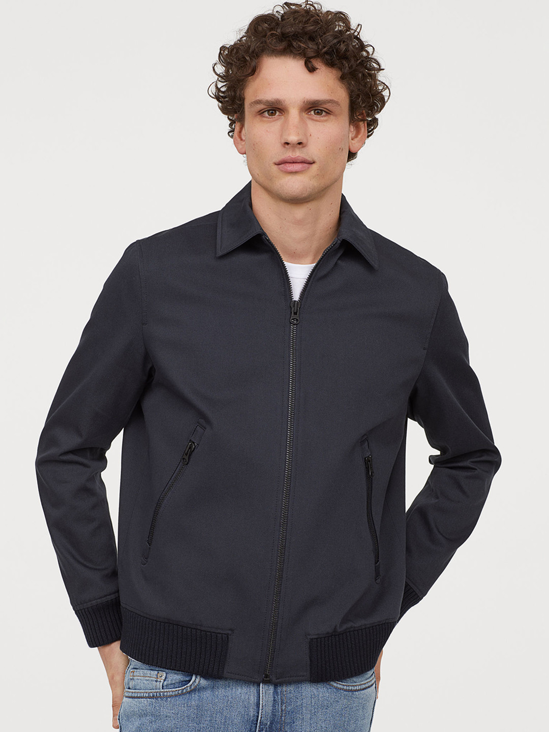 Buy H&M Men Blue Solid Short Cotton Jacket Jackets for Men 10381979