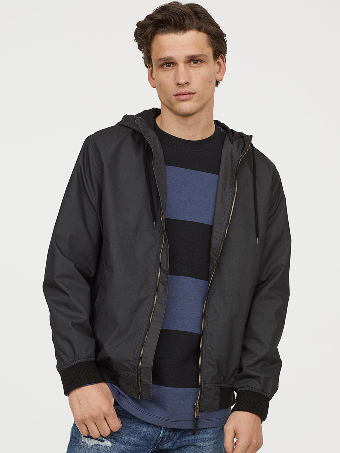 Buy H&M Men Black Solid Hooded Jacket Jackets for Men 10381983 Myntra