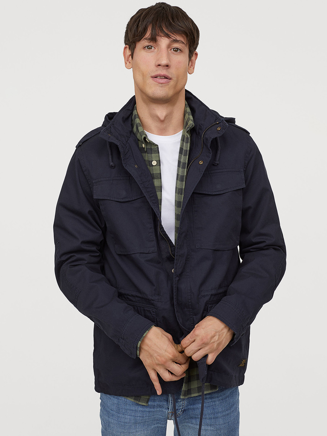 Buy H&M Men Blue Solid Cotton Jacket Jackets for Men 10381987 Myntra