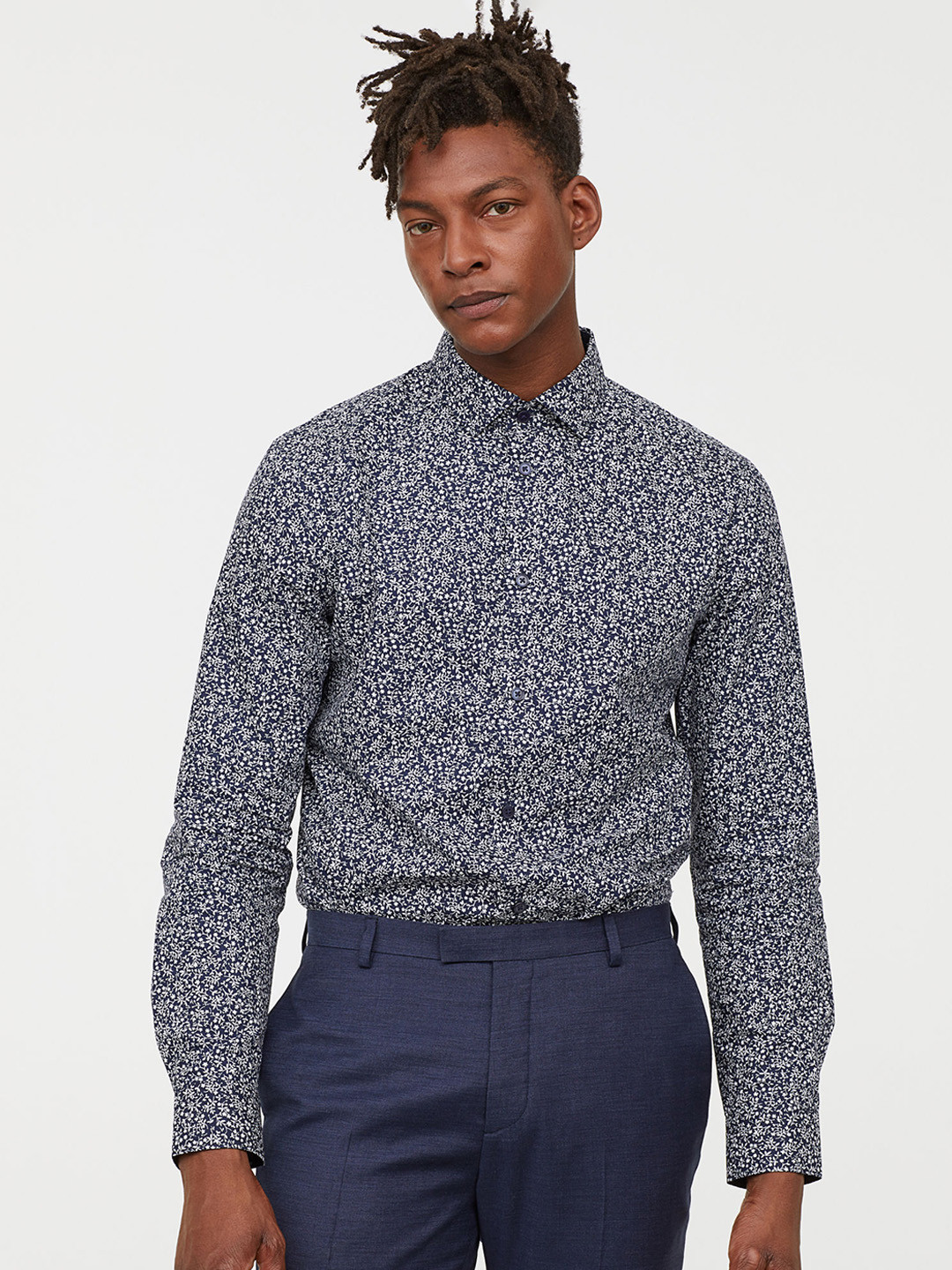 Buy H&M Men Blue Printed Premium Cotton Shirt Shirts for Men 10382285