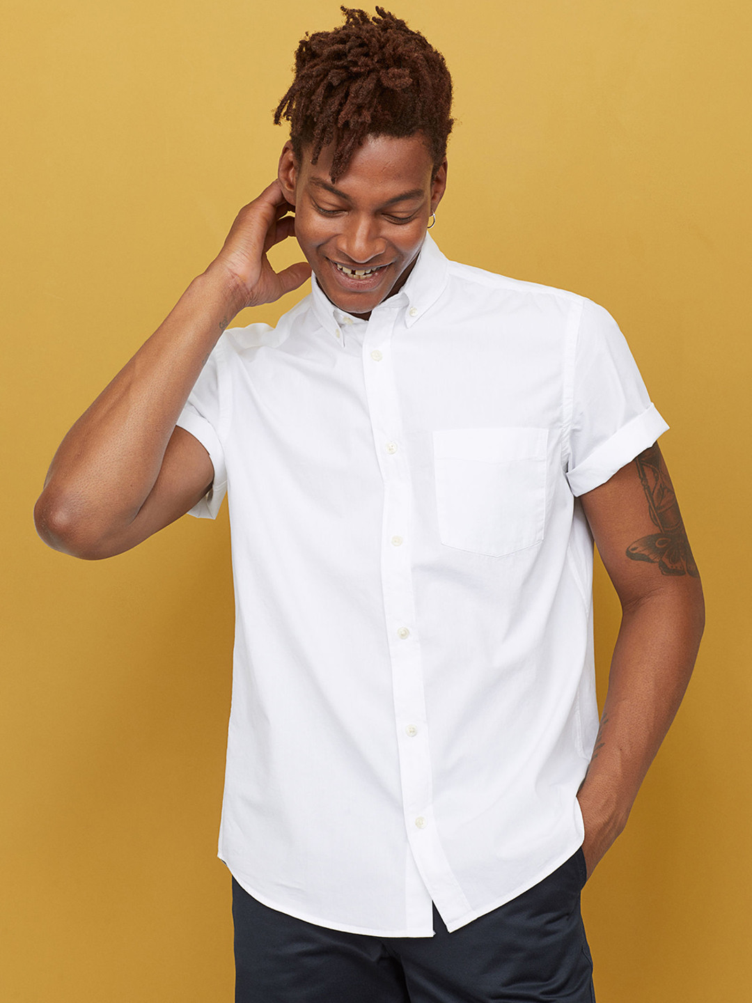 Buy H&M Men White Solid Cotton Shirt Regular Fit Shirts for Men