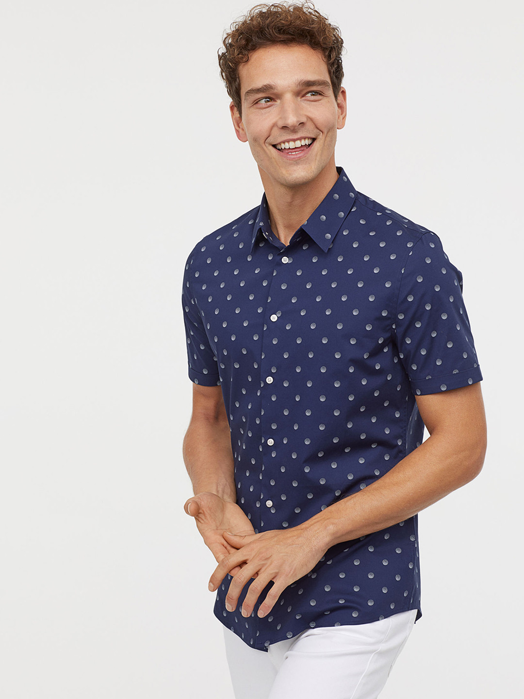 Buy H&M Men Blue Printed Cotton Shirt Muscle Fit Shirts for Men