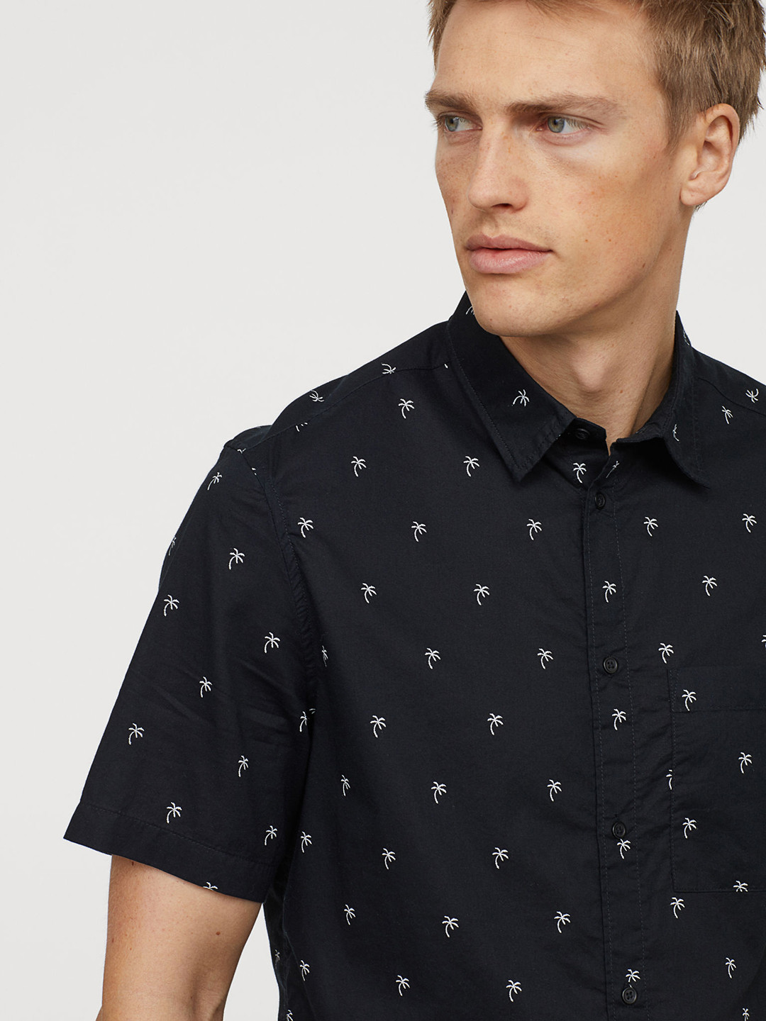 Buy H&M Men Black And White Cotton Shirt Regular Fit Shirts for Men