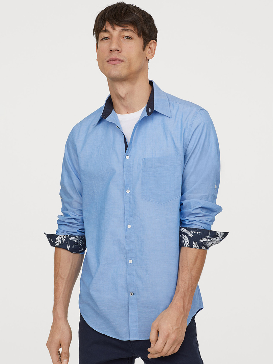 Buy H&M Men Blue Solid Cotton Shirt Regular Fit Shirts for Men 10382335 Myntra