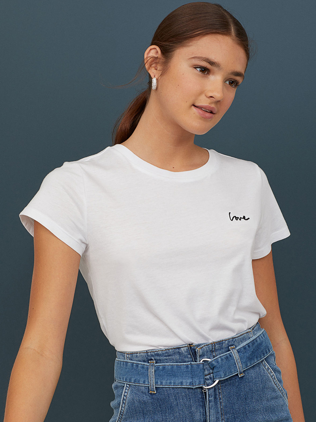Buy H&M Women White Solid Jersey T Shirt Tshirts for Women 10384649