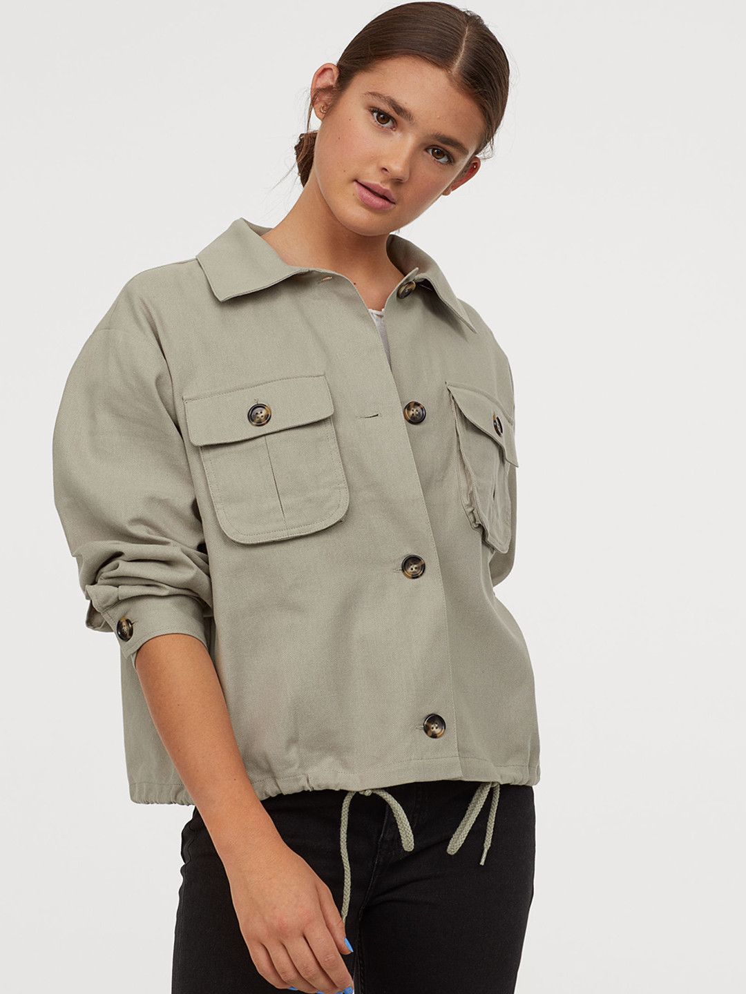 Buy H&M Women Green Solid Twill Jacket Jackets for Women 10384771 Myntra