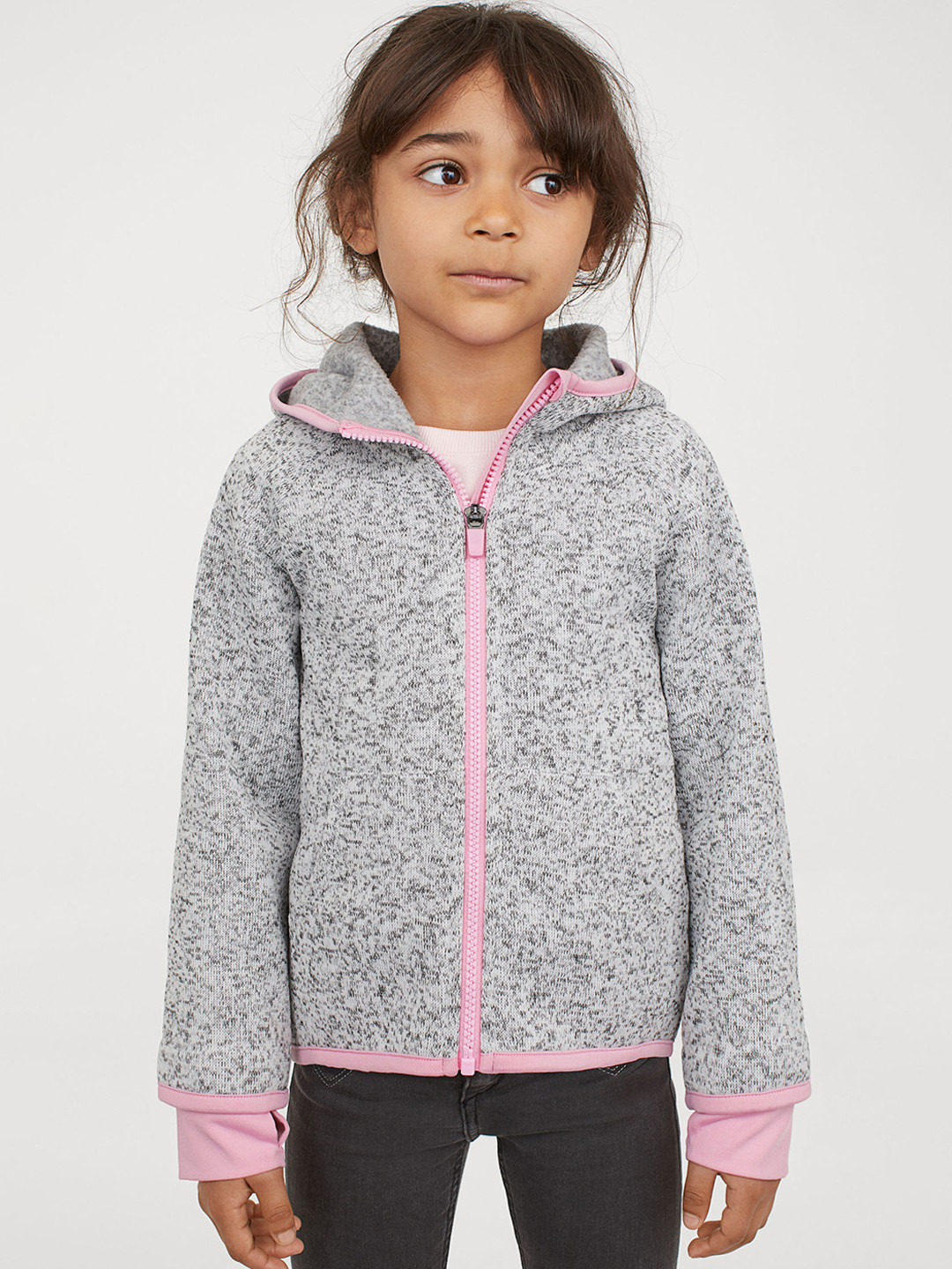 Buy H&M Girls Grey Solid Fleece Jacket Jackets for Girls 10384811
