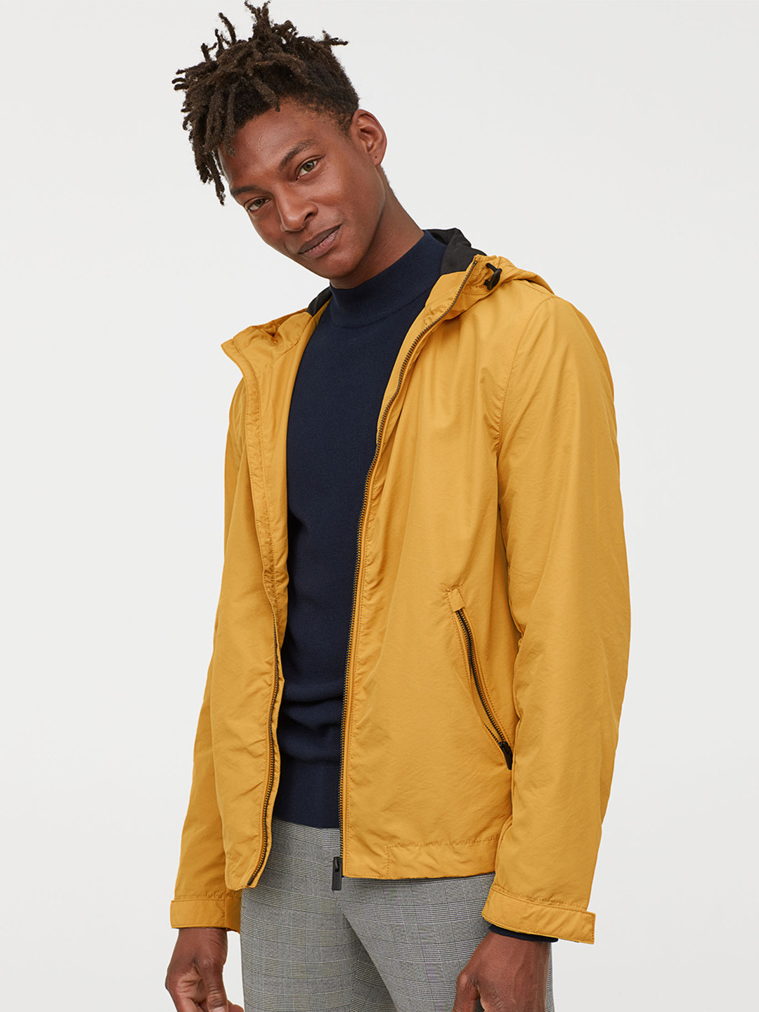 Buy H&M Men Yellow Solid Hooded Jacket Jackets for Men 10385871 Myntra