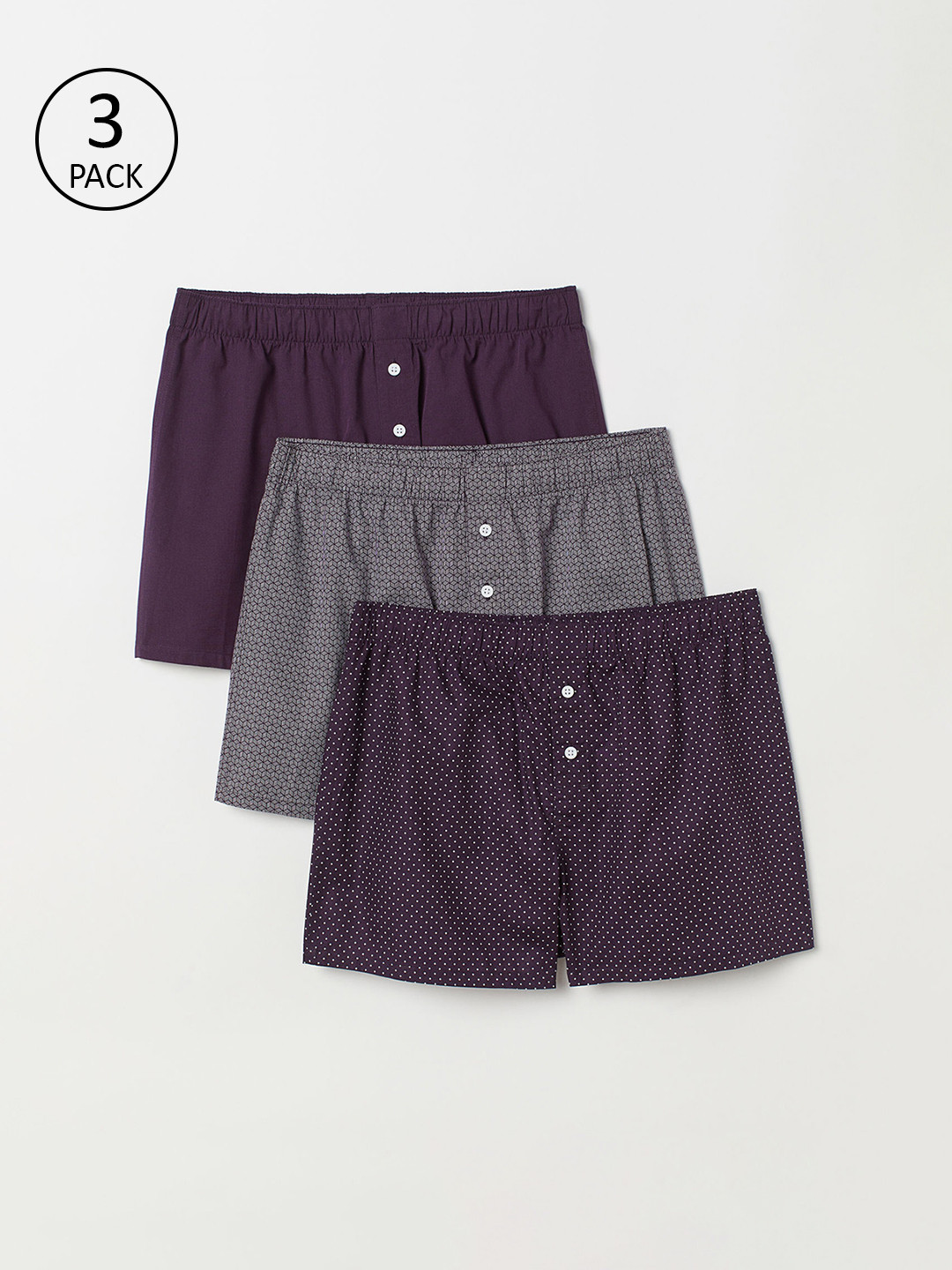 Buy H&M Men Purple 3 Pack Woven Boxer Shorts 0652356009 Trunk for Men
