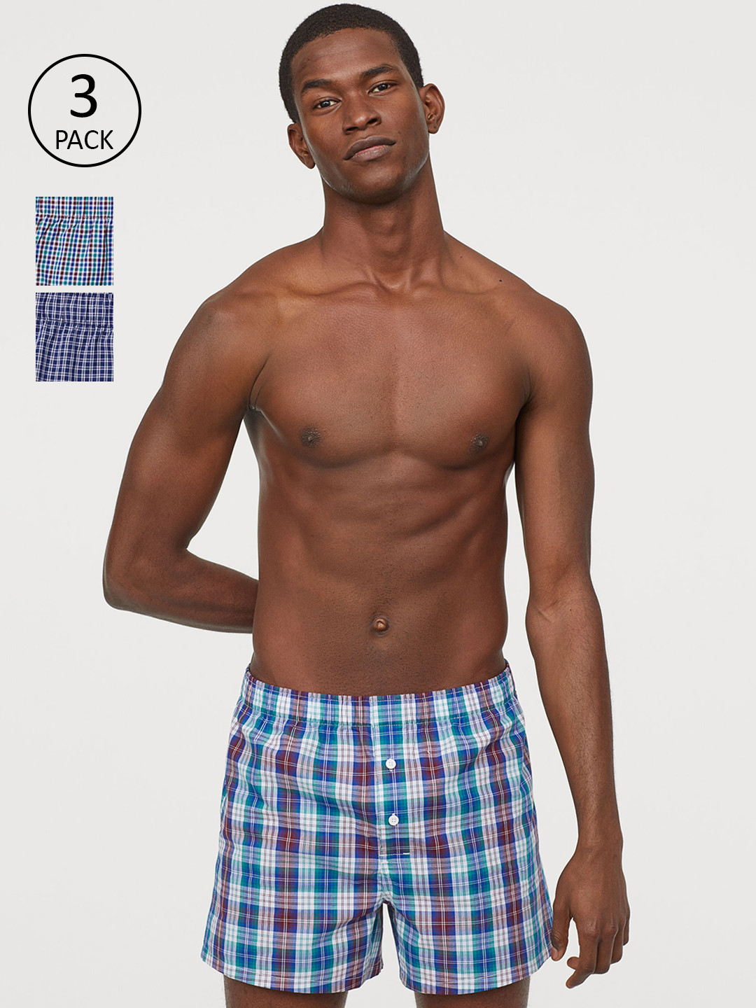 Buy H&M Men Blue 3 Pack Woven Boxer Shorts Briefs for Men 10386463