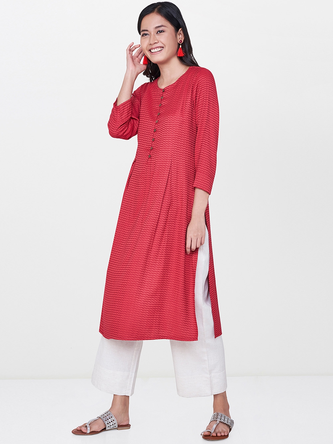 Buy Global Desi Women Red Printed A Line Kurta - Kurtas for Women ...