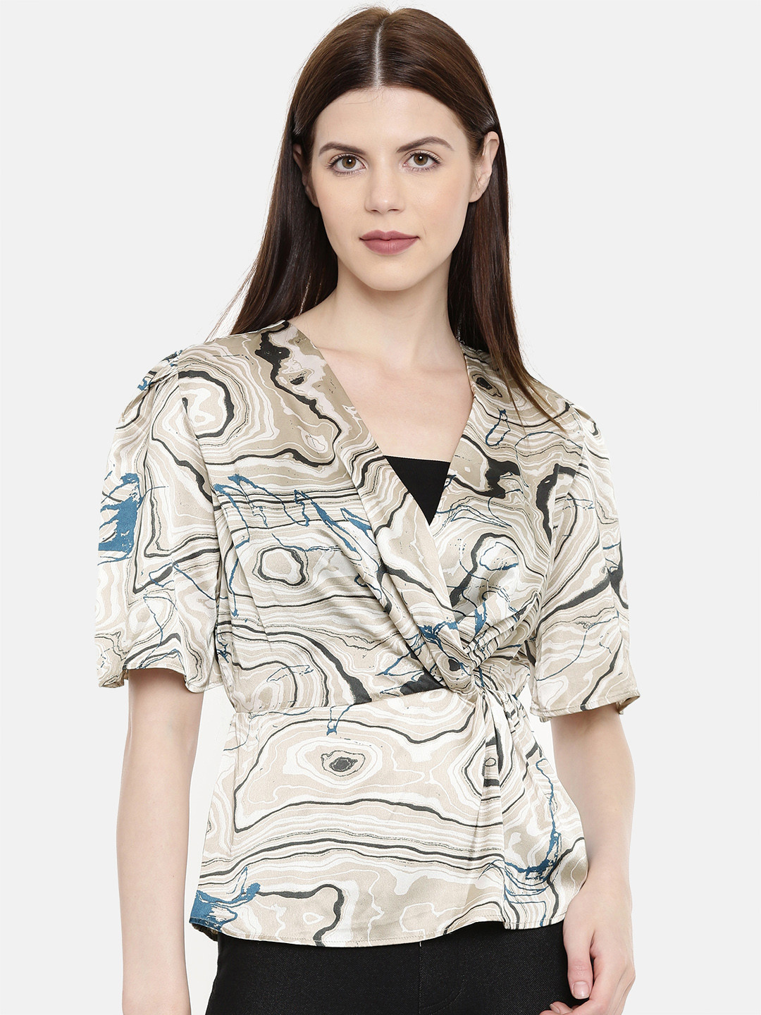 Buy Vero Moda Women Beige & Black Printed Wrap Top - Tops for Women 10388417 | Myntra