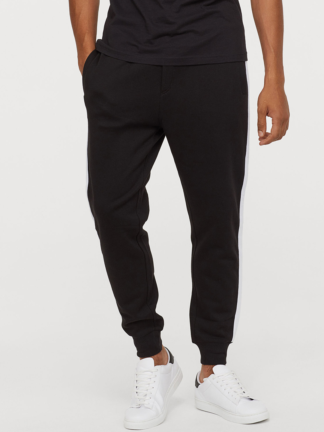 Buy H&M Men Black Solid Joggers With Side Stripes Trousers for Men