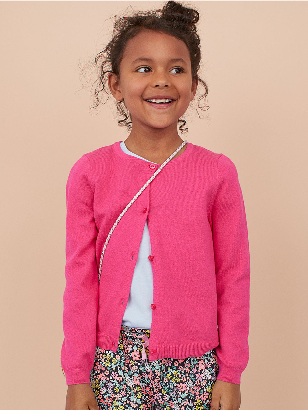Buy H&M Girls Pink Solid Fine Knit Cotton Cardigan Sweaters for Girls
