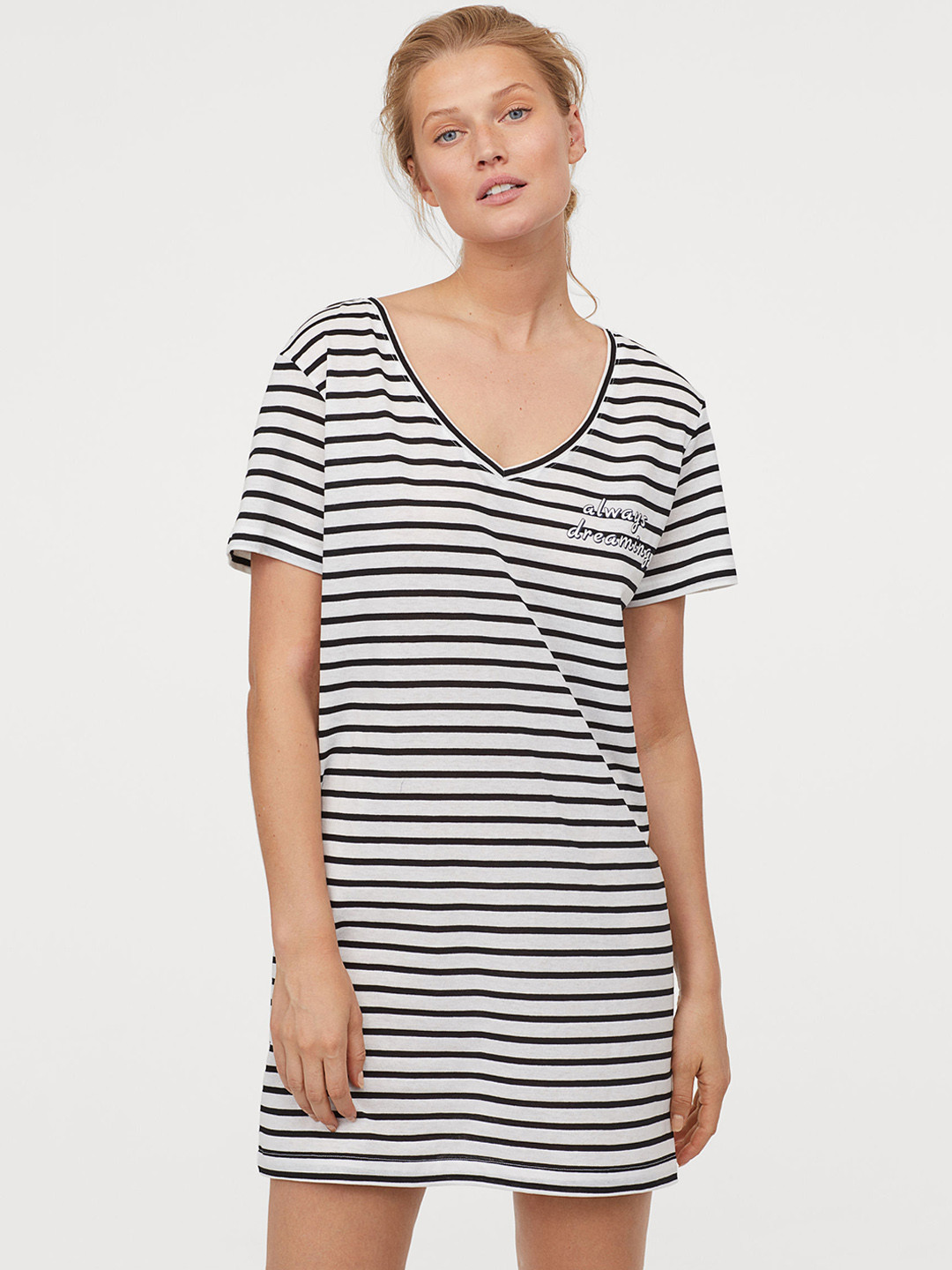 Buy H&M Women Black & White Striped Nightdress 0761432001 Nightdress