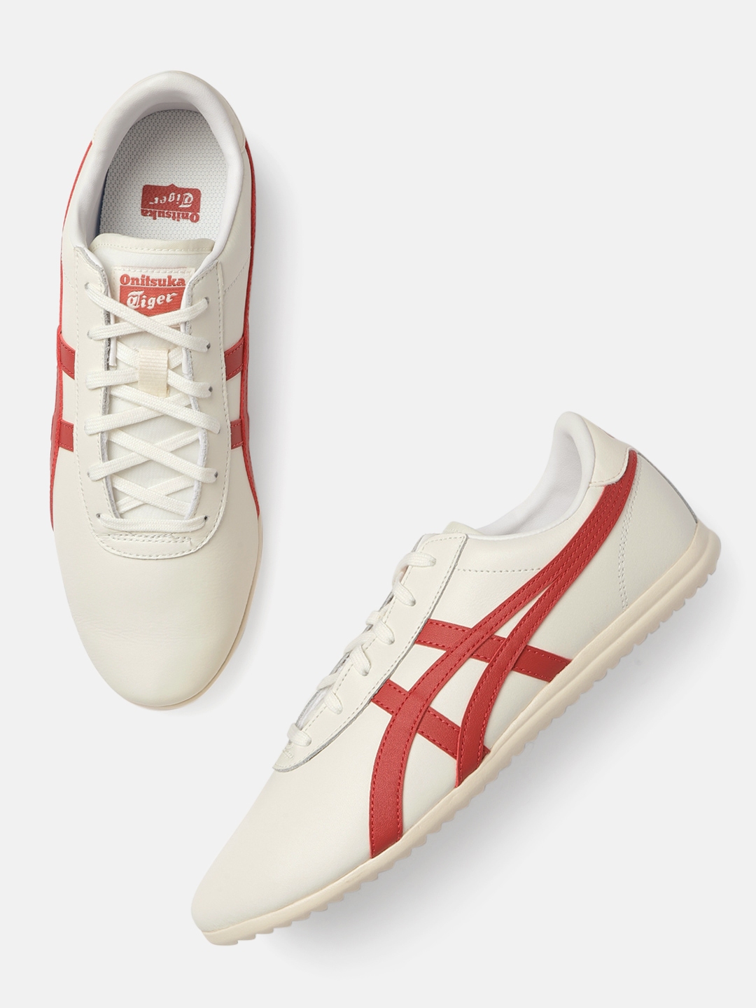 Buy Onitsuka Tiger Unisex Cream Coloured Red Leather Sneakers Tai Chi ...