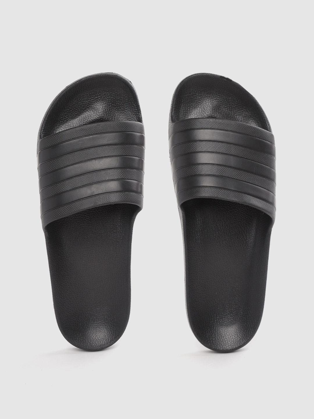 Buy ADIDAS Unisex Black Adilette Aqua Striped Sliders - Flip Flops for ...