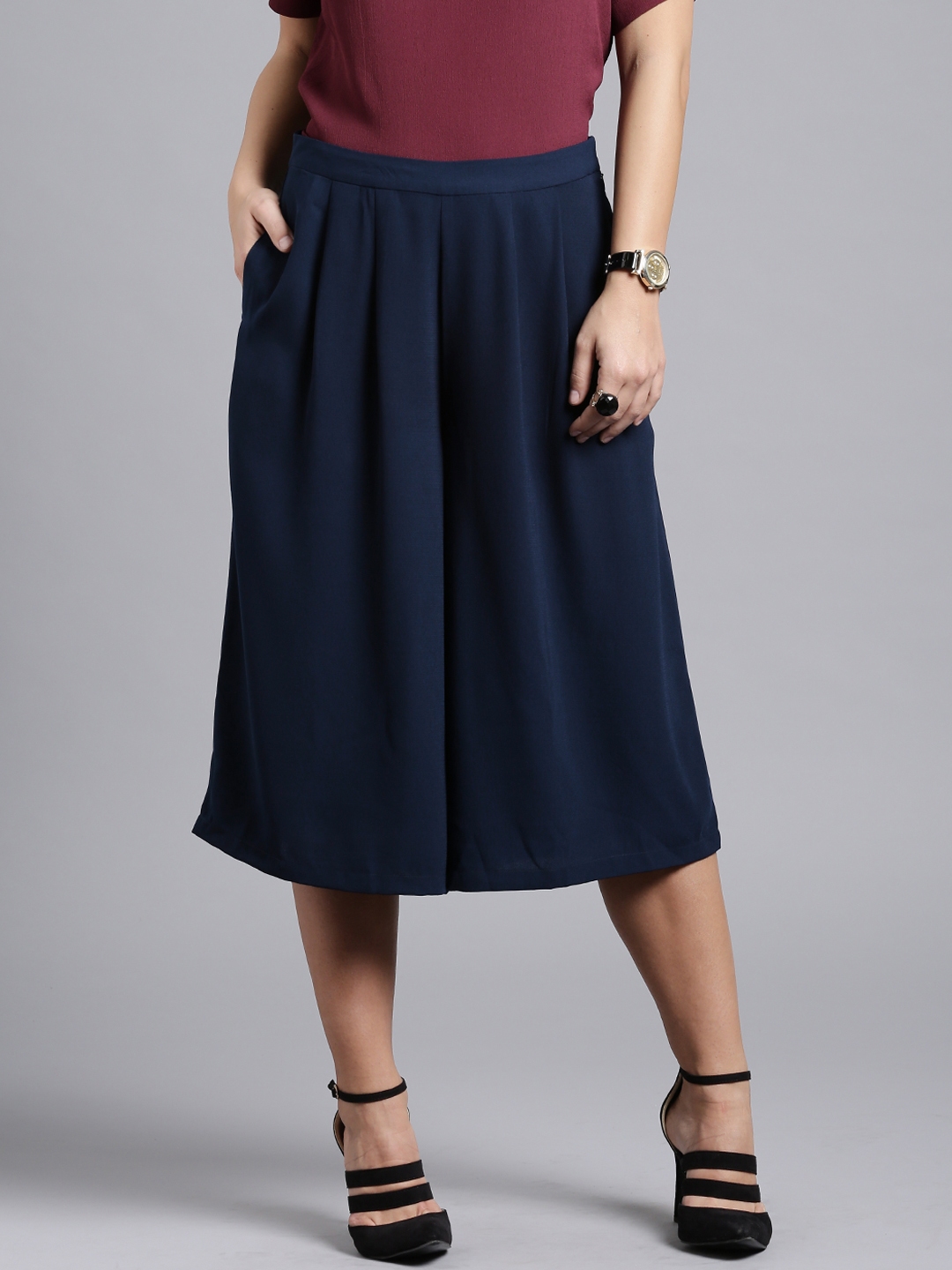 Buy ETHER Navy Knee Length Culottes - Trousers for Women 1039735 | Myntra