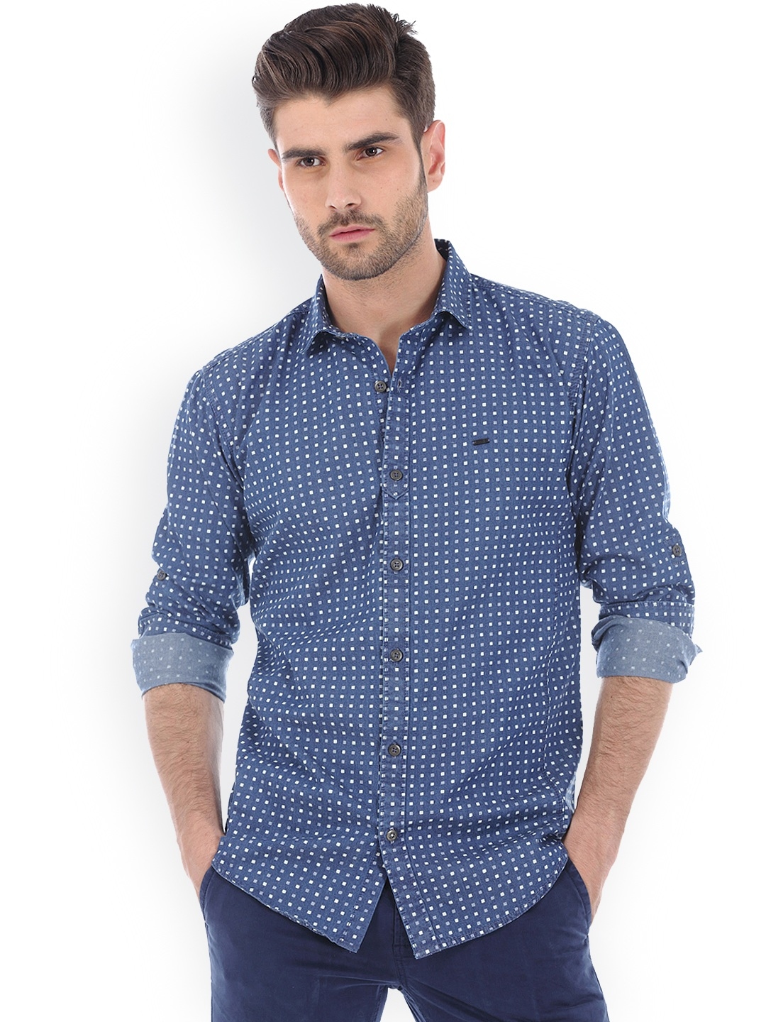 Buy Basics Blue Printed Slim Fit Casual Shirt - Shirts for Men 1039857 ...