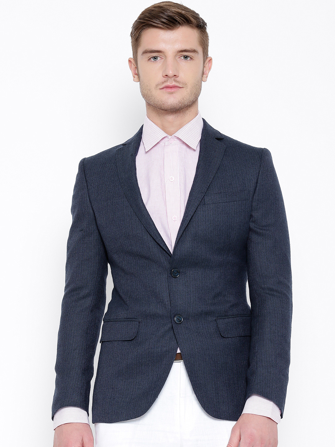 Buy Peter England Elite Navy Single Breasted Semiformal Blazer