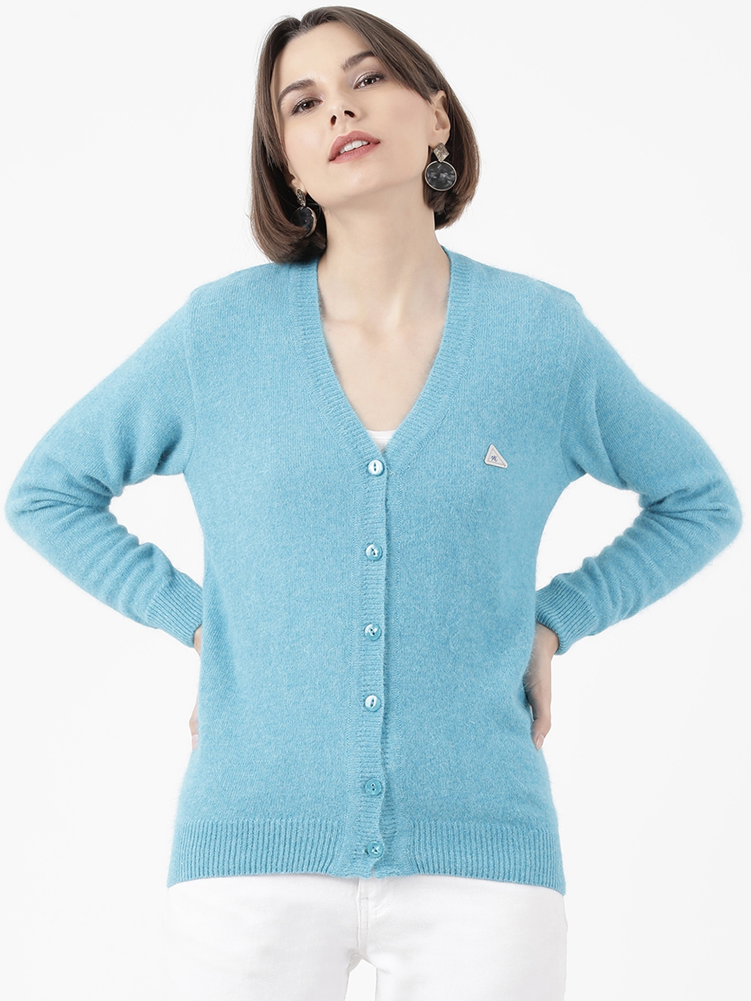Buy Monte Carlo Women Turquoise Blue Solid Woolen Cardigan Sweater - Sweaters for Women 10399753 