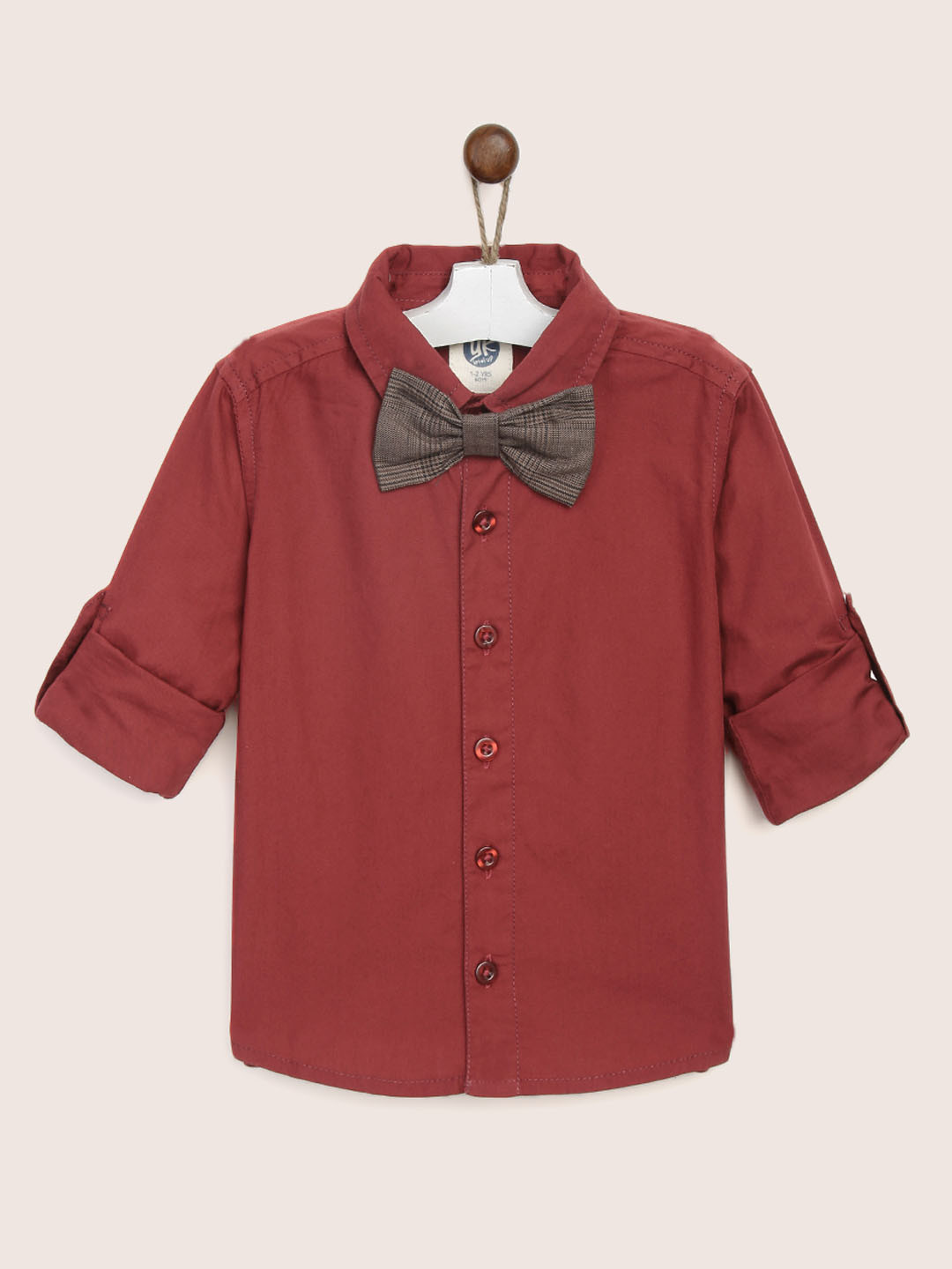 Buy YK Boys Maroon Regular Fit Solid Casual Shirt With Bow Tie Shirts