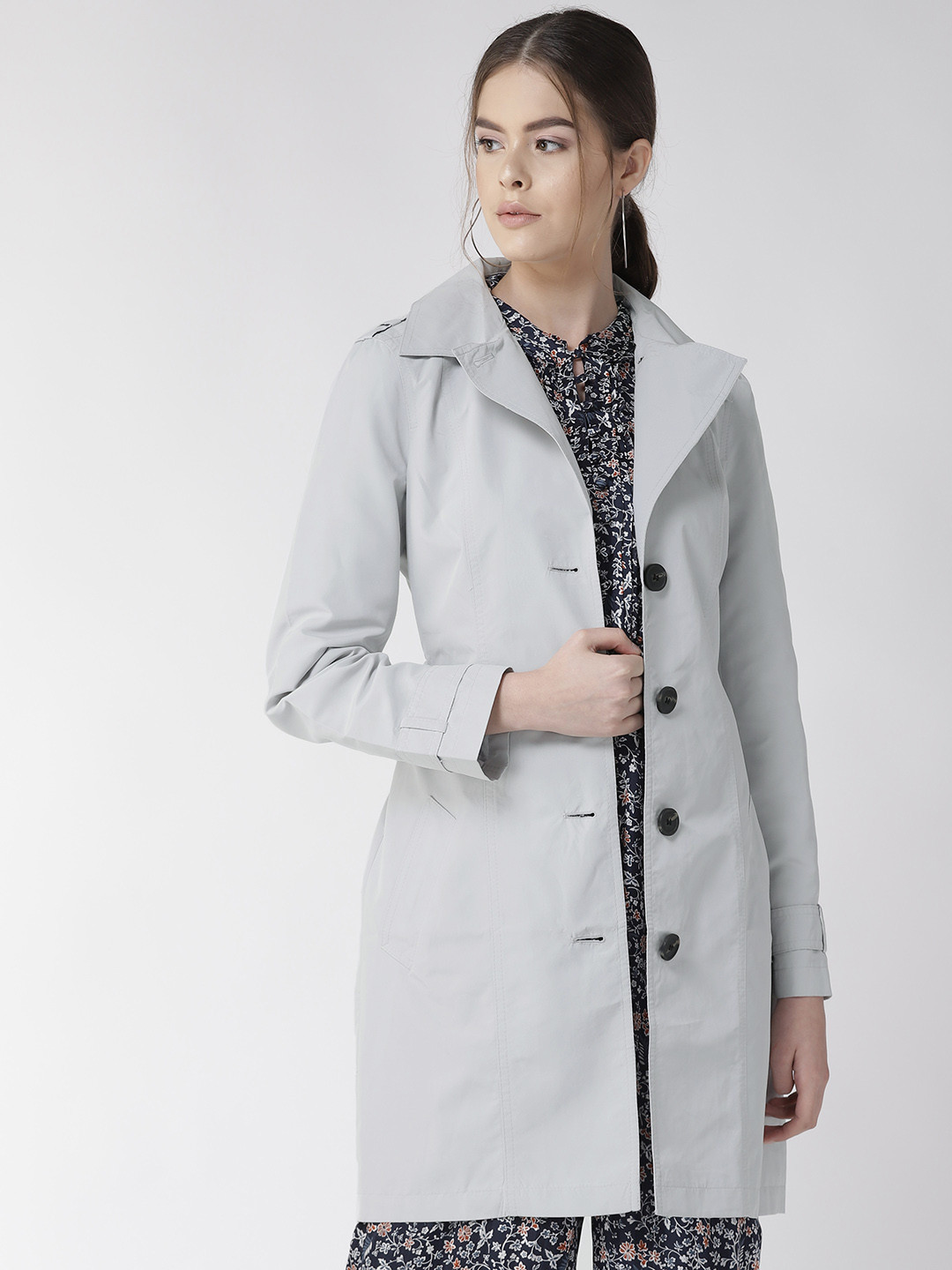 Buy Marks & Spencer Women Grey Solid Stormwear Longline Trench Coat