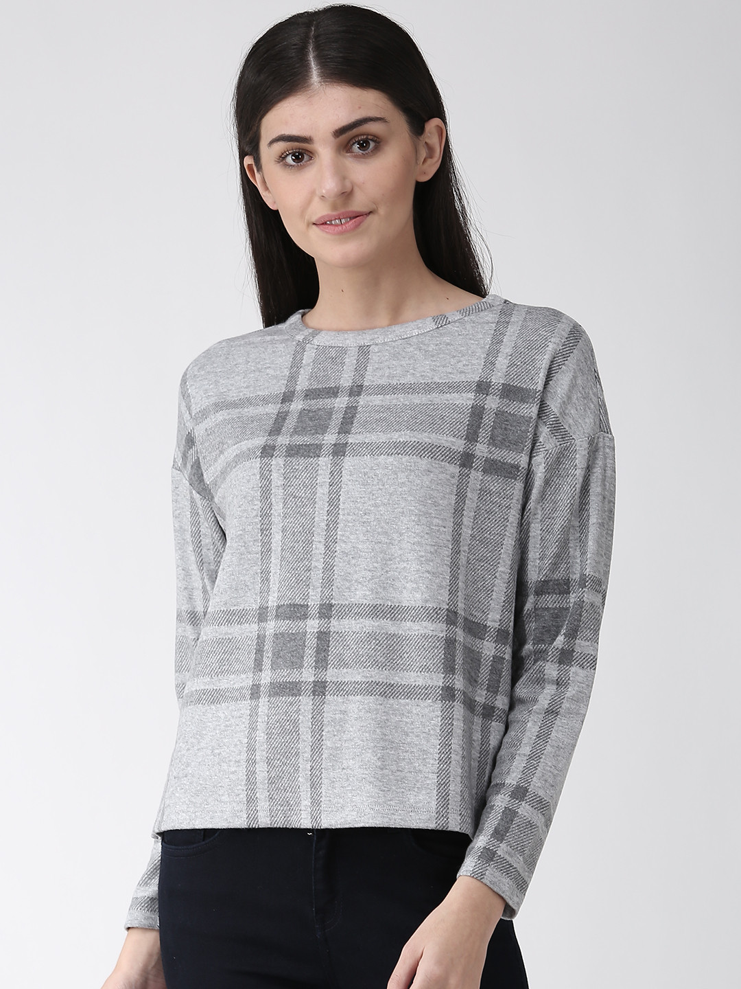 Buy Marks & Spencer Women Grey Checked Winter Top Tops for Women
