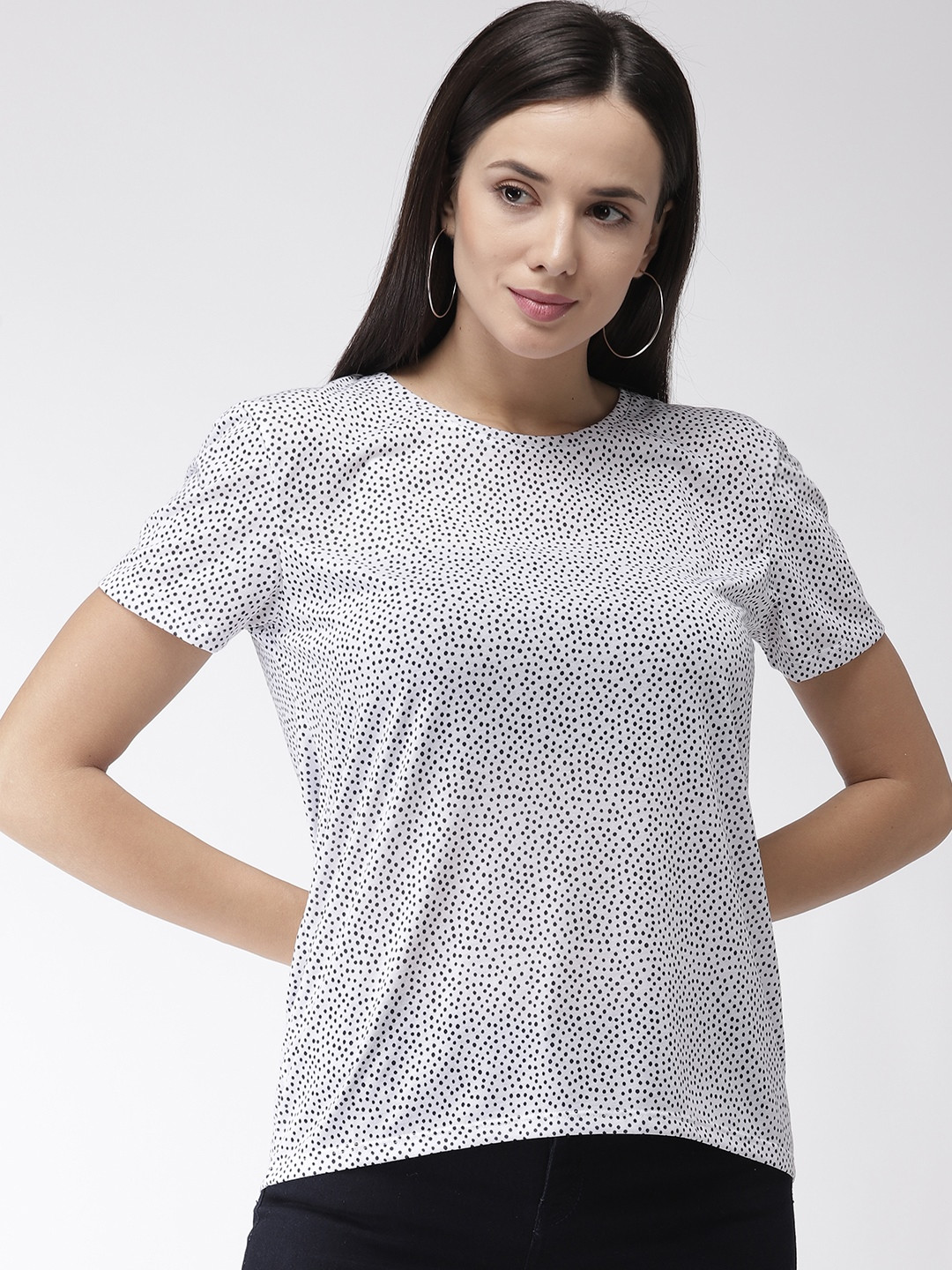 Buy Marks & Spencer Women White & Black Printed Round Neck T Shirt