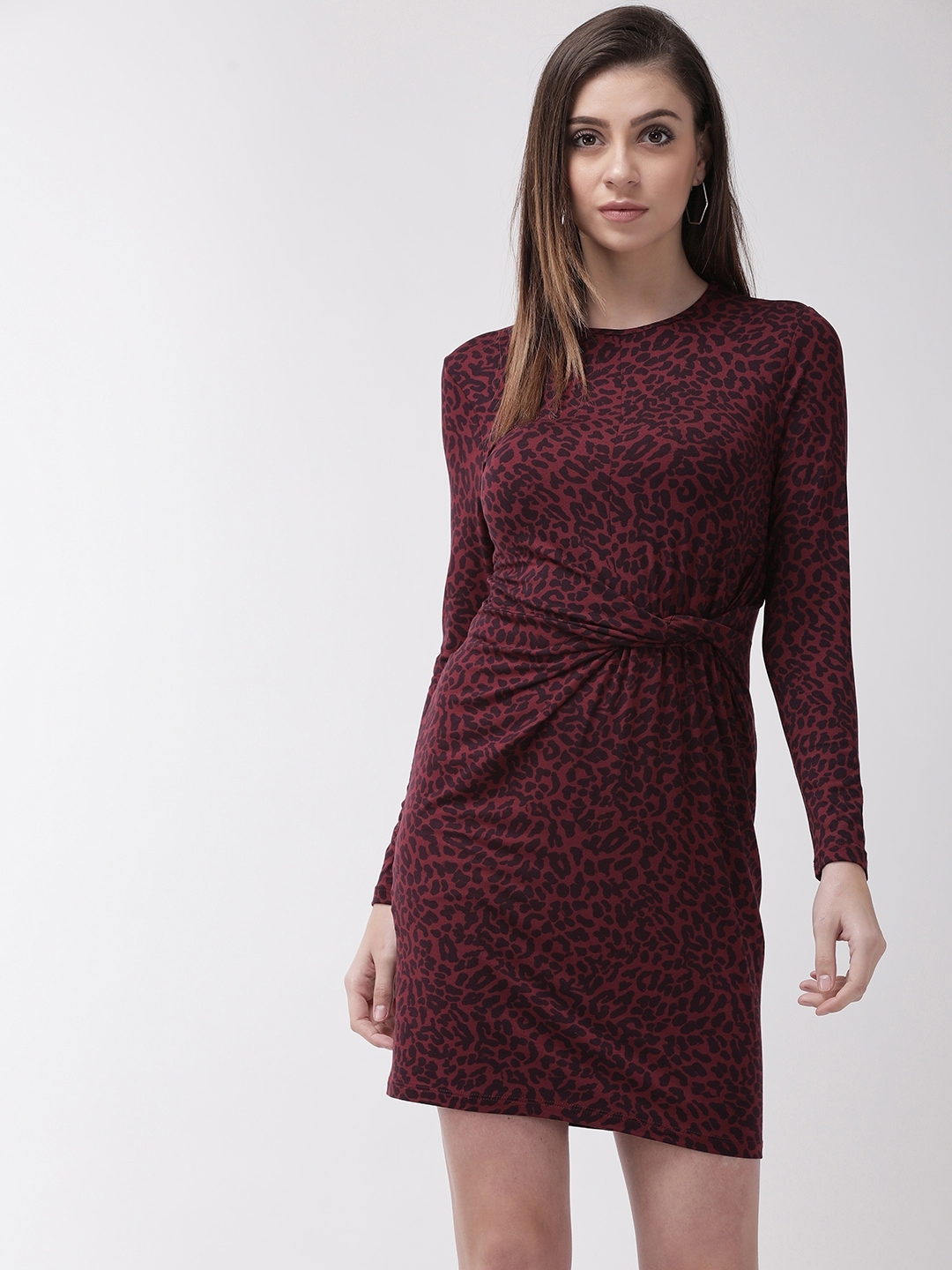 Buy Marks & Spencer Women Maroon & Navy Blue Printed Sheath Dress