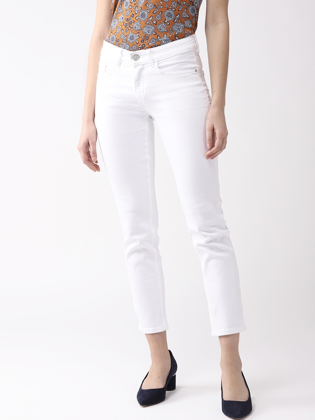 Buy Marks & Spencer Women White Straight Fit Mid Rise Clean Look ...