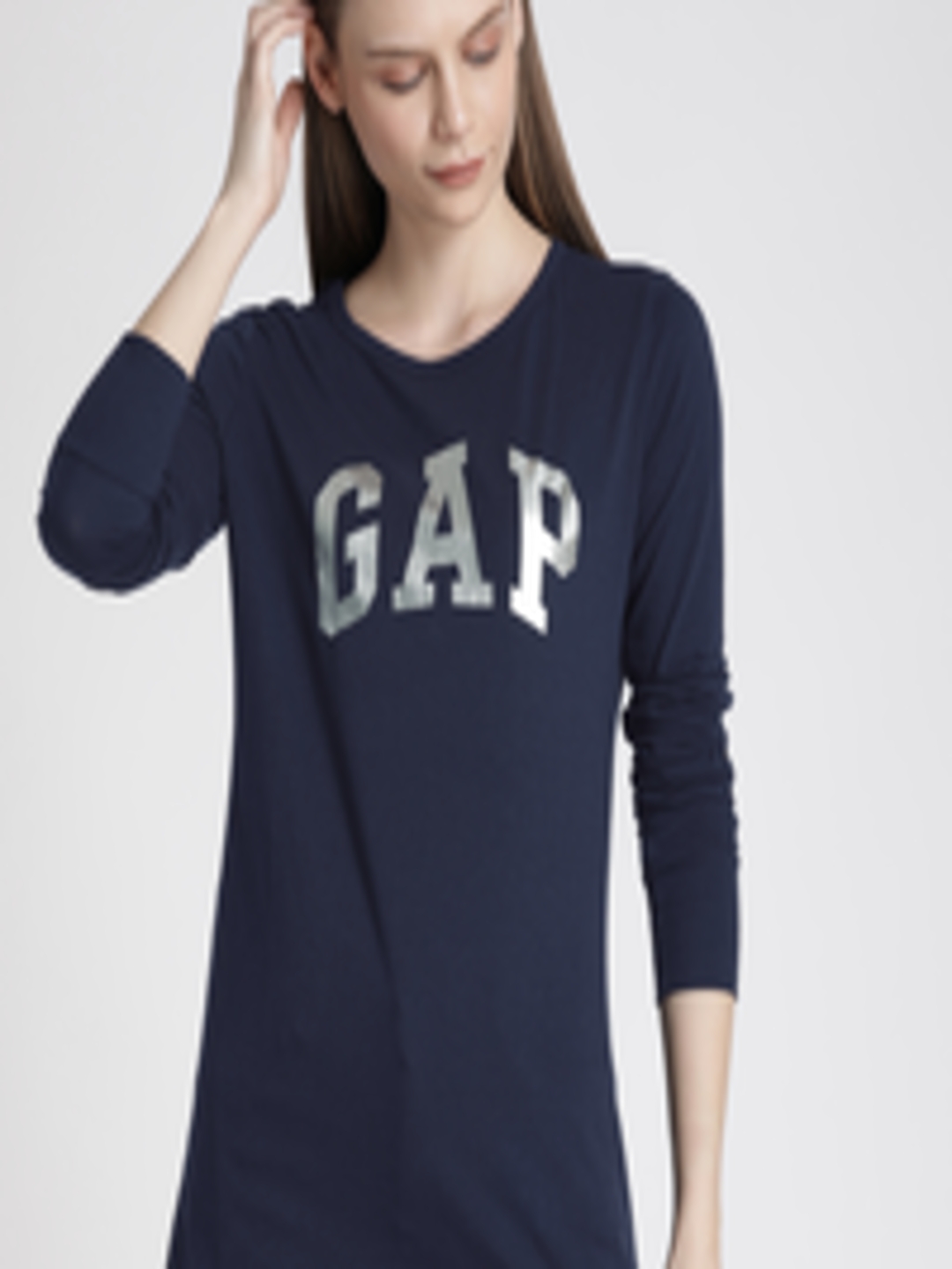 Buy GAP Women Navy Blue Printed Logo Long Sleeve T Shirt - Tshirts for ...