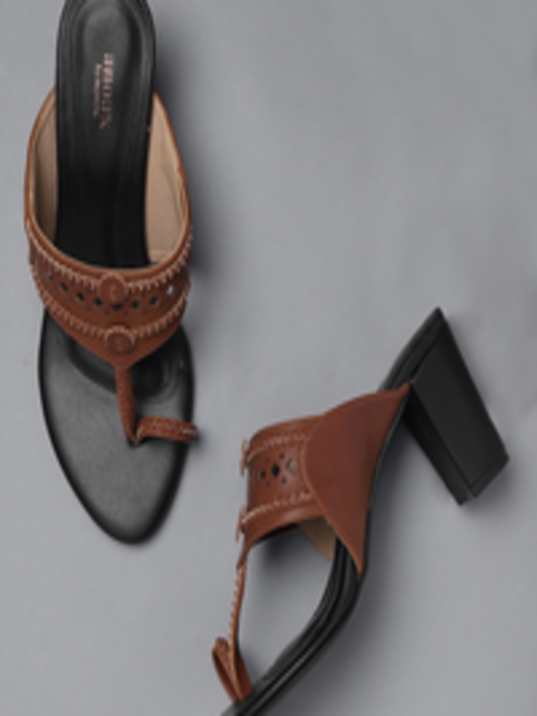 Buy Anouk Women Brown Braided Pattern Design Heels With Laser Cut ...