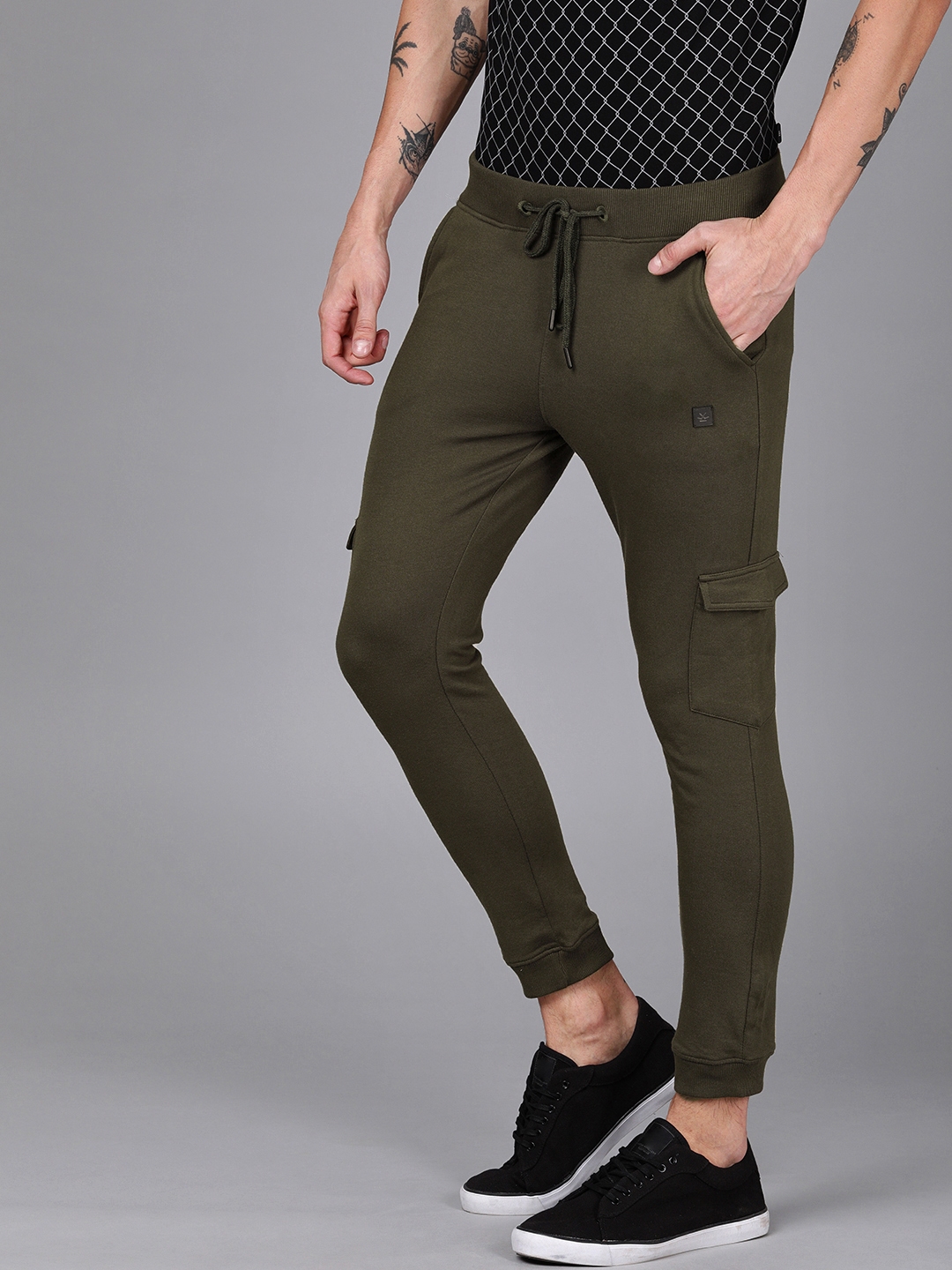 Buy WROGN Men Olive Green Slim Fit Jogger - Track Pants for Men ...