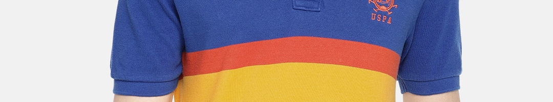 Buy U.S. Polo Assn. Men Yellow Blue Colourblocked Polo Collar Pure ...