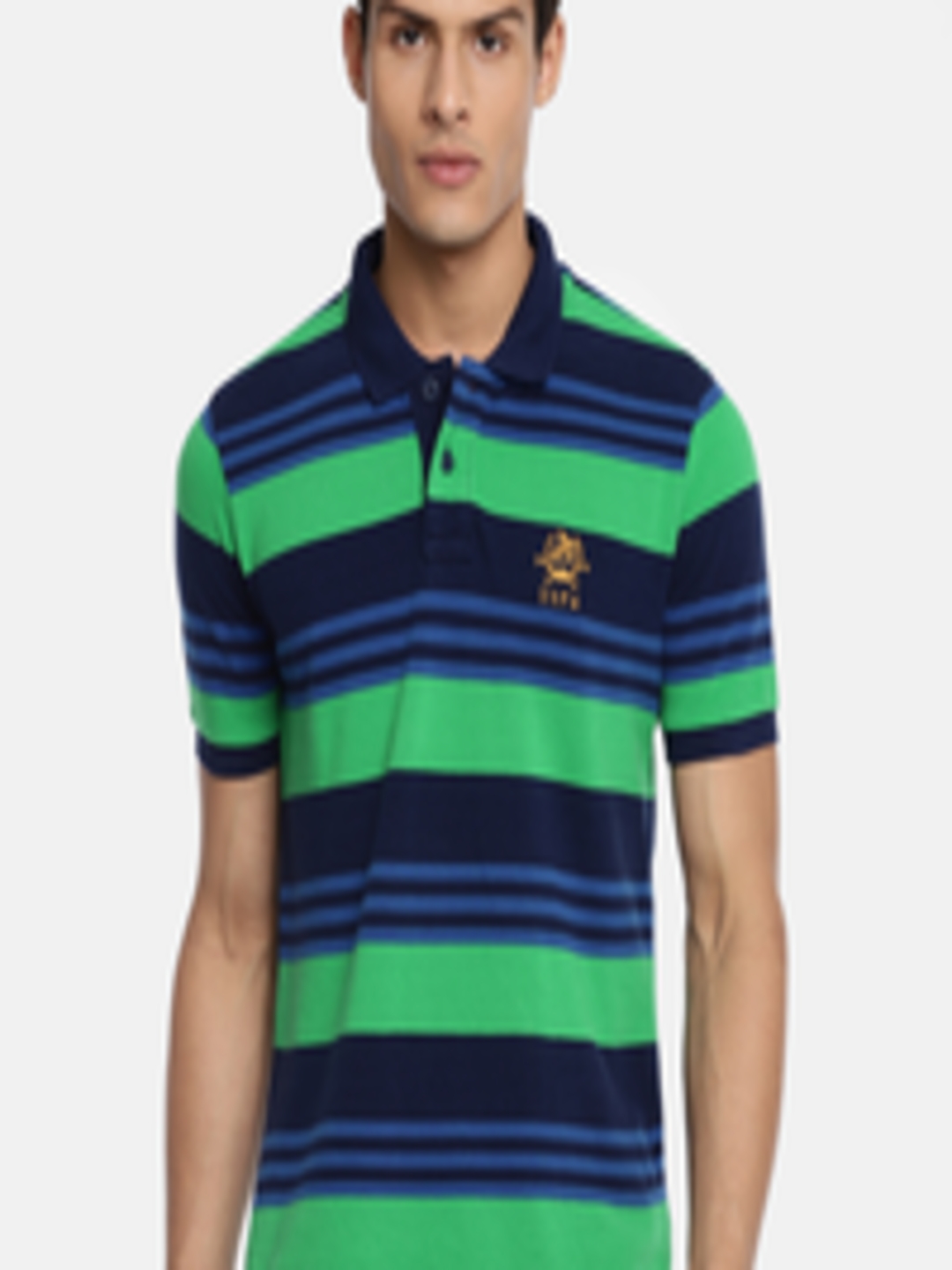 Buy U.S. Polo Assn. Men Blue Green Striped Polo Collar Pure Cotton T ...
