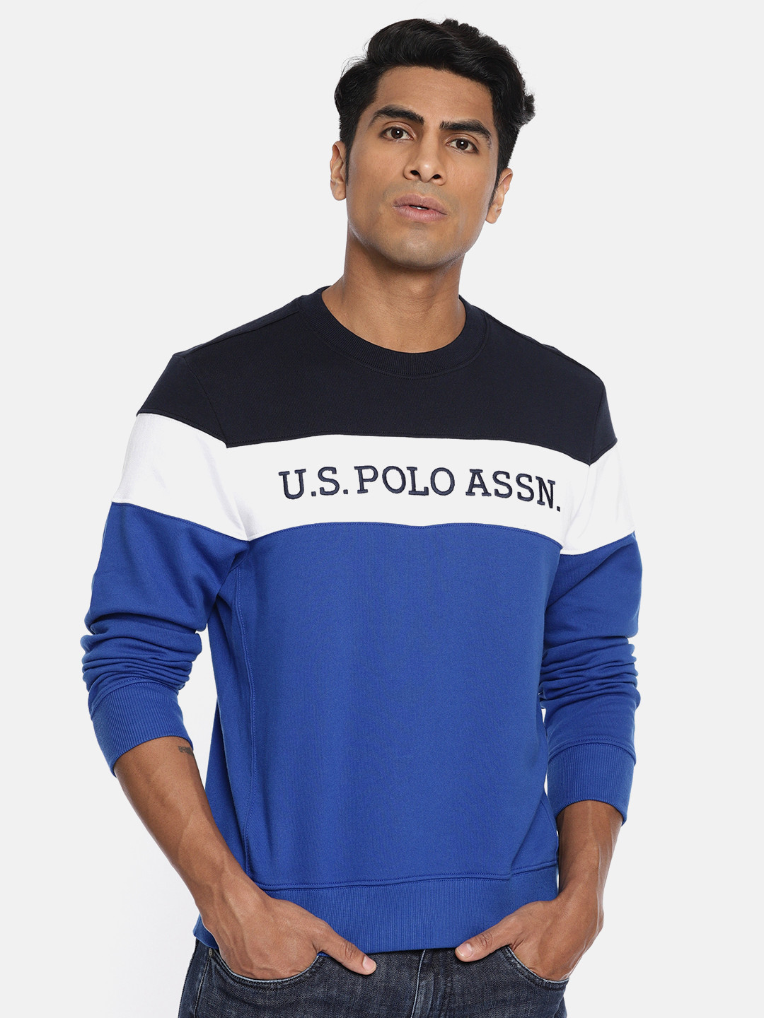 Buy U.S. Polo Assn. Men Blue & White Printed Sweatshirt - Sweatshirts for Men 10412060 | Myntra