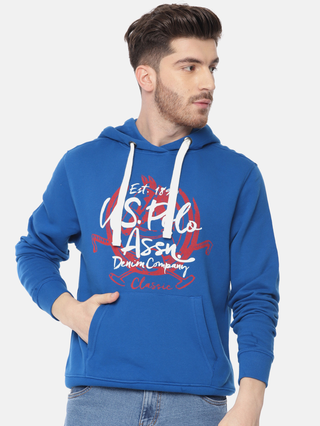 Buy U.S. Polo Assn. Men Blue Printed Hooded Sweatshirt - Sweatshirts for Men 10412166 | Myntra
