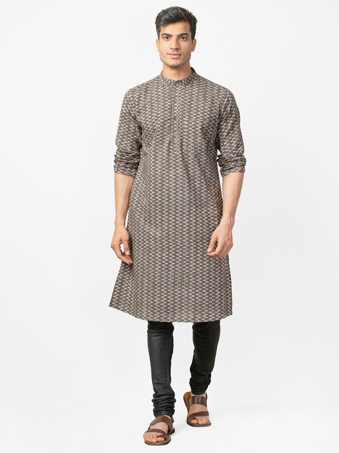 Buy Fabindia Men Brown & Beige Handblock Print Slim Fit Straight Kurta Kurtas for Men 10414090