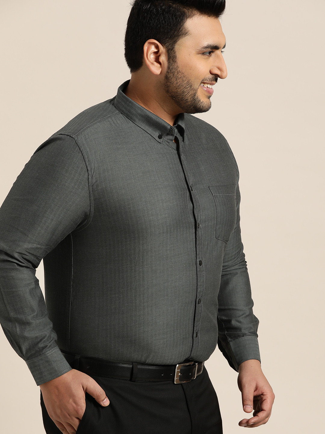 Buy Sztori Plus Size Men Charcoal Grey Regular Fit Self Striped Formal Shirt Shirts for Men